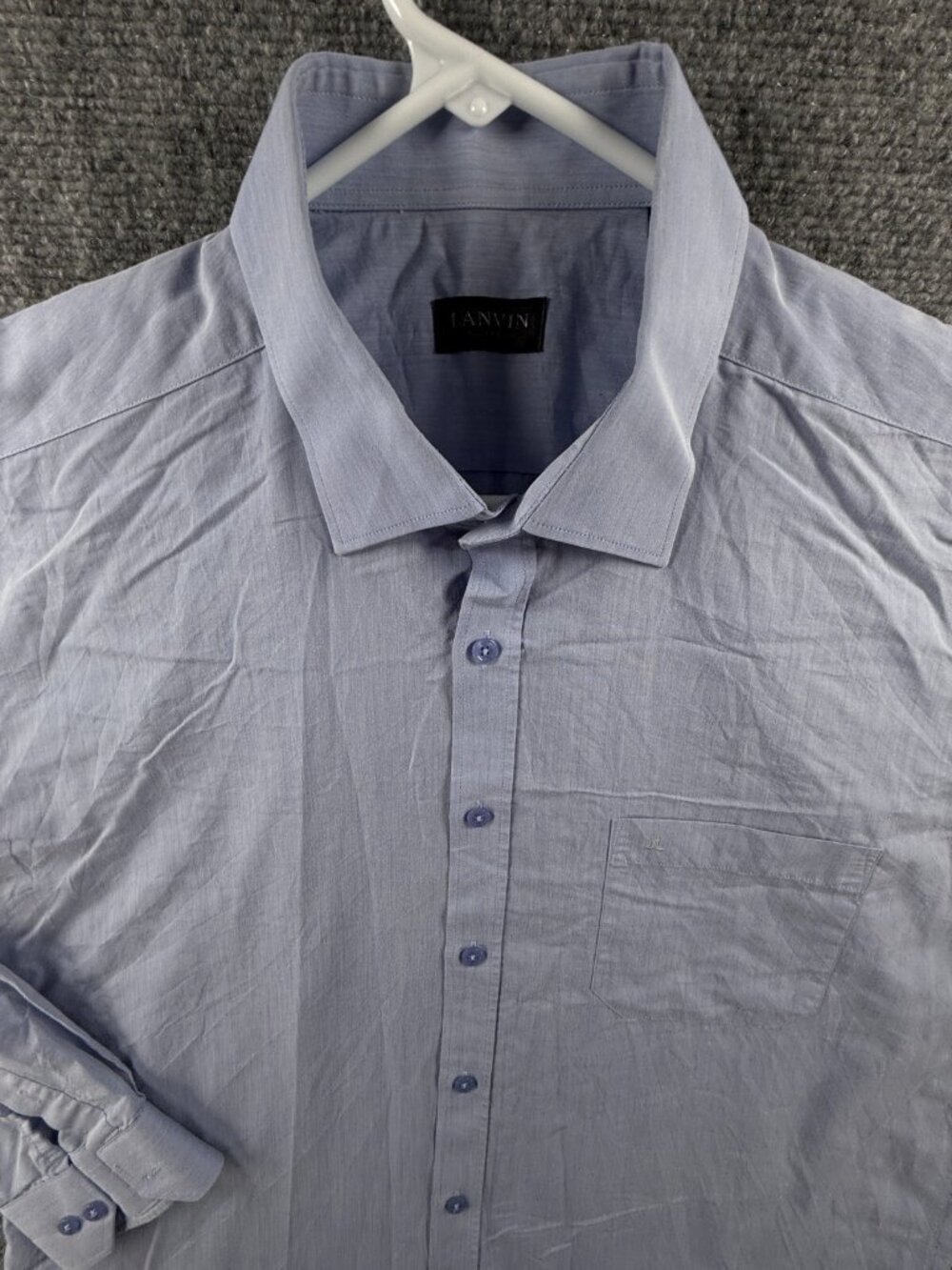 Lanvin Button Up Shirt Long Sleeve Men Solid Blue Size 110 (XL) Designer Woven